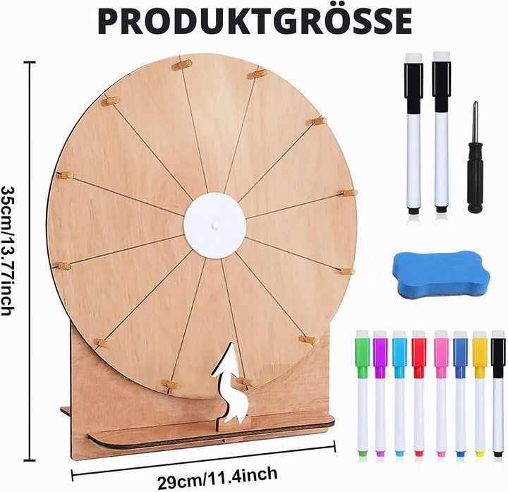 Grosses Glücksrad Set, 30cm Glücksrad Zum Drehen Mit Ständer Und Markierstift, Glücksrads Zum Selbst