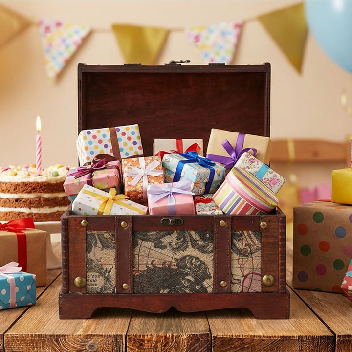 HMF Schatztruhe aus Holz, kleine Schatzkiste für Kindergeburtstag | 2er Set | Versch. Grössen | Amer