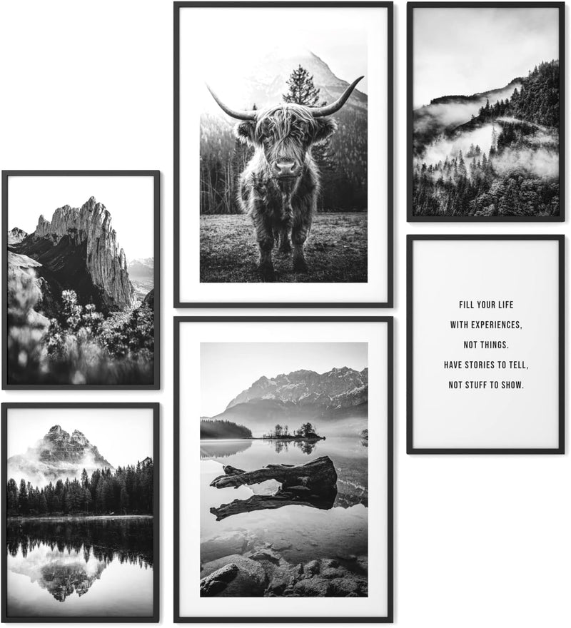 Papierschmiede® Mood Poster Set Highland Schwarz-Weiss, Bilder Wohnzimmer Deko Schlafzimmer, 2x 30x4