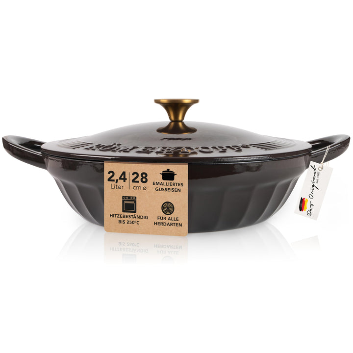 Römertopf Schmorpfanne Gusseisen 28 cm 2,4 L mit Deckel, Anthrazit, Anthrazit