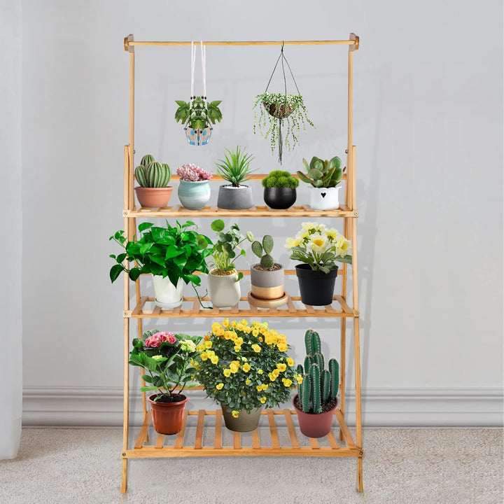 THINFAR Blumentreppe Holz, Blumenständer für innen draussen, 3-stufig, Blumentreppe Klappbar, Blumen