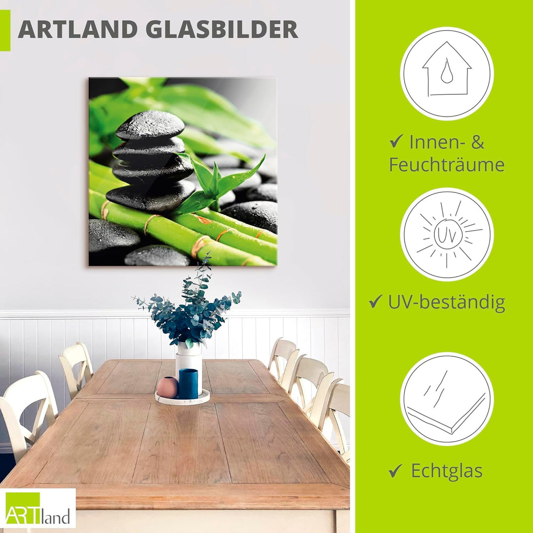 ARTland Glasbilder Wandbild Glas Bild einteilig 50x50 cm Quadratisch Asien Wellness Zen Steine Lavas