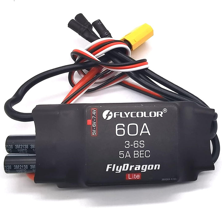 Flycolor 60A ESC 3-6S Elektrischer Geschwindigkeitsregler 5 V/6 V/7,4 V 5A BEC mit XT60 & 3,5mm Rund