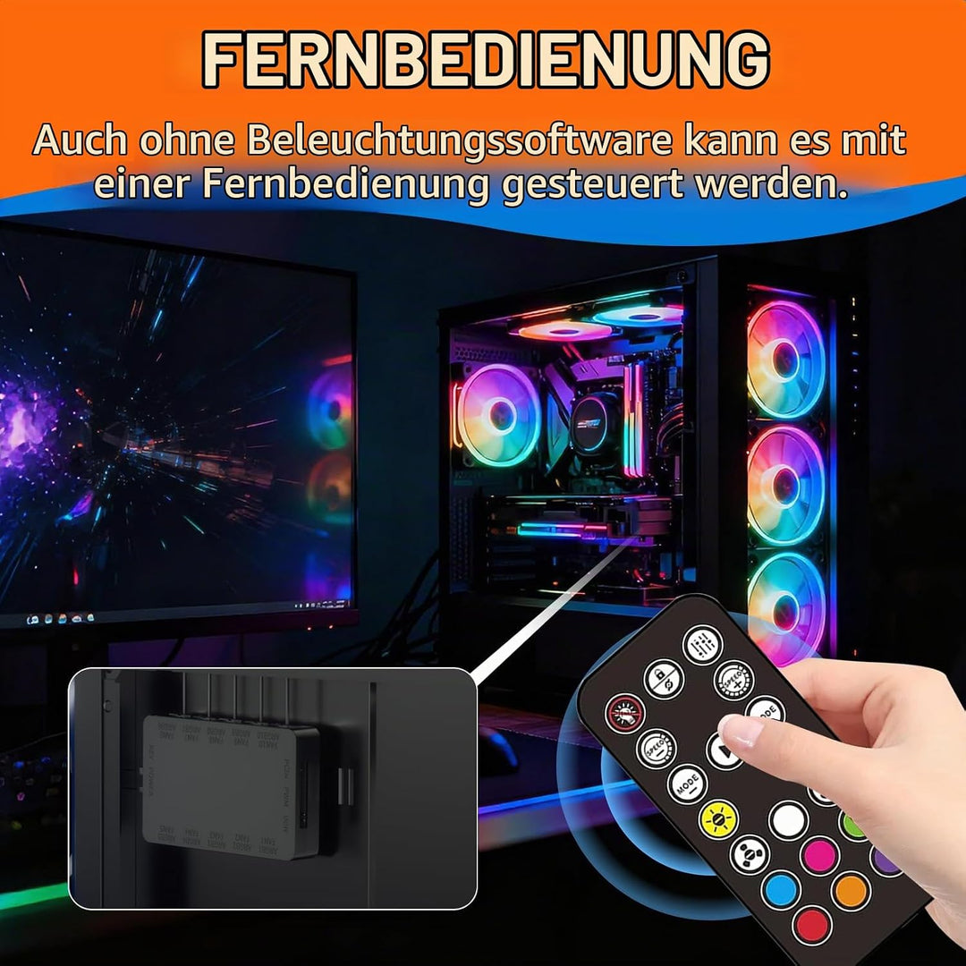 2-in-1 ARGB PWM Lüfter-Hub mit Controller, 10 x 4-Pin PWM Lüfter-Anschlüsse, 10 x 5V 3-Pin ARGB Port