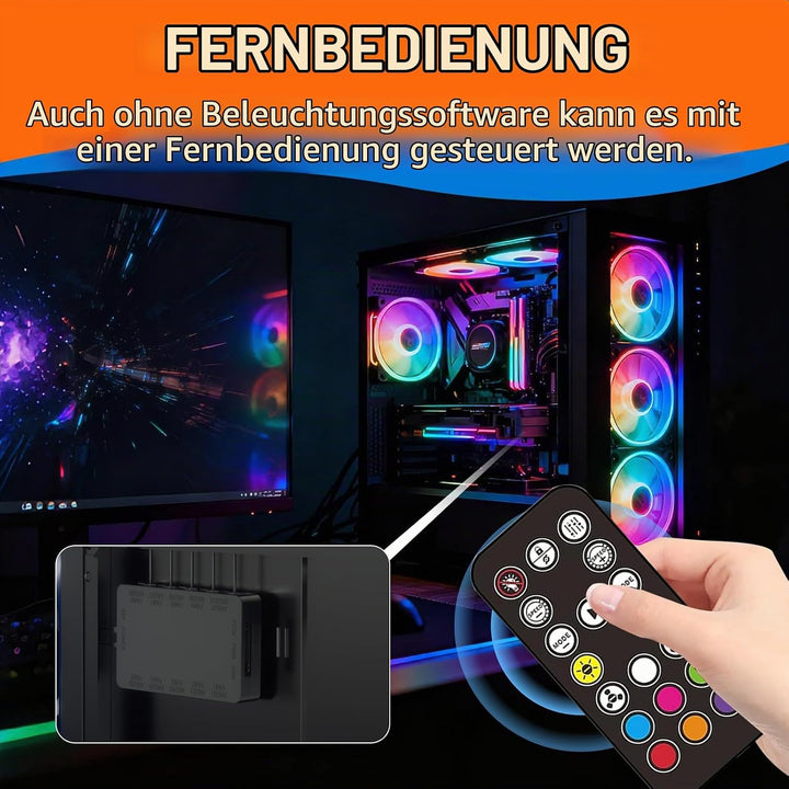 2-in-1 ARGB PWM Lüfter-Hub mit Controller, 10 x 4-Pin PWM Lüfter-Anschlüsse, 10 x 5V 3-Pin ARGB Port