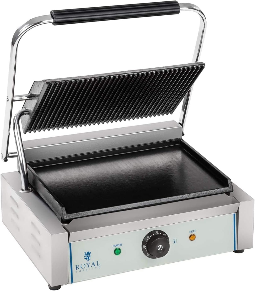 Royal Catering - RCKG-2200 - Elektro-Kontaktgrill - 2200 Watt Leistung - Grillplatte unten glatt, ob