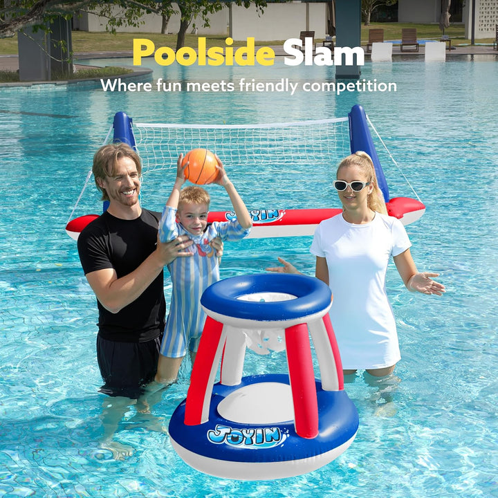 JOYIN Aufblasbare Pool Float Set, Volleyballnetz & Basketballkörbe & Bälle für Kinder und Erwachsene