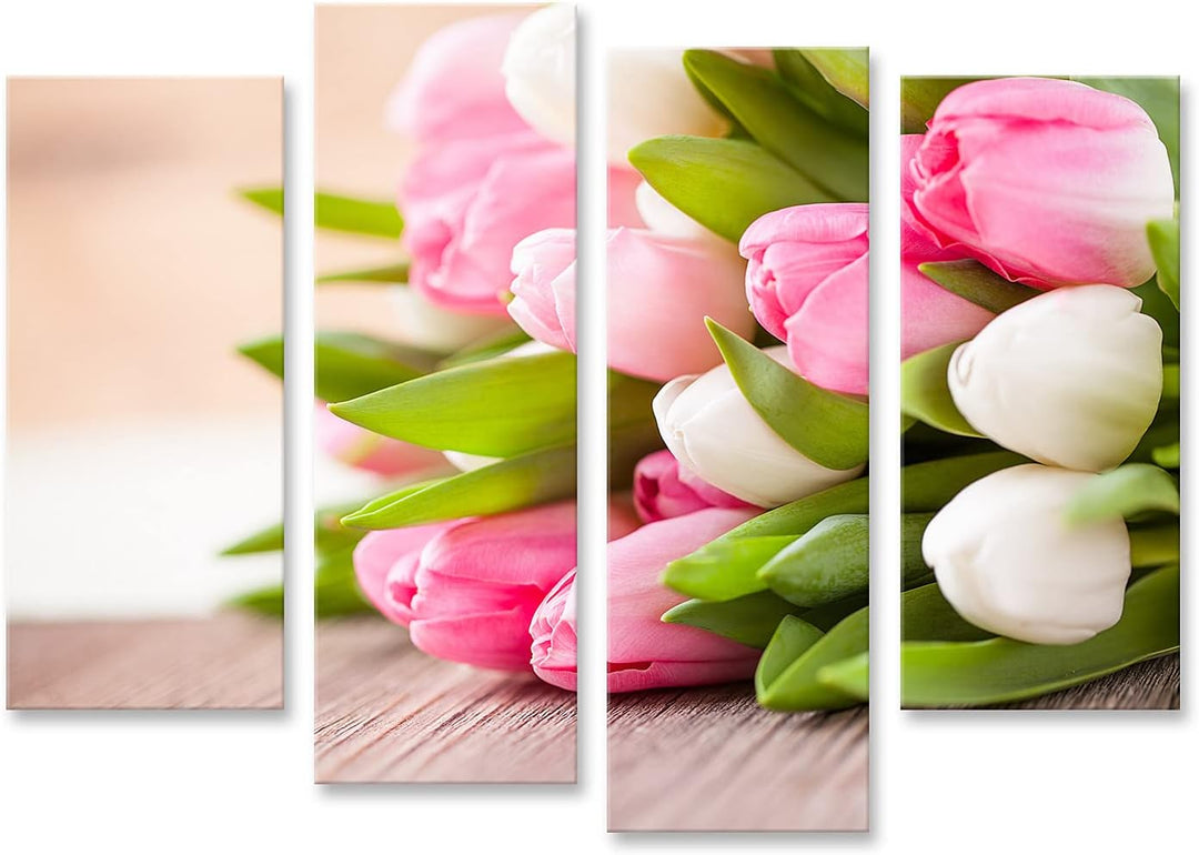 Bild auf Leinwand Strauss Tulpen Vor Frühlingsszene Wandbild Poster Kunstdruck Bilder Format: 130x80