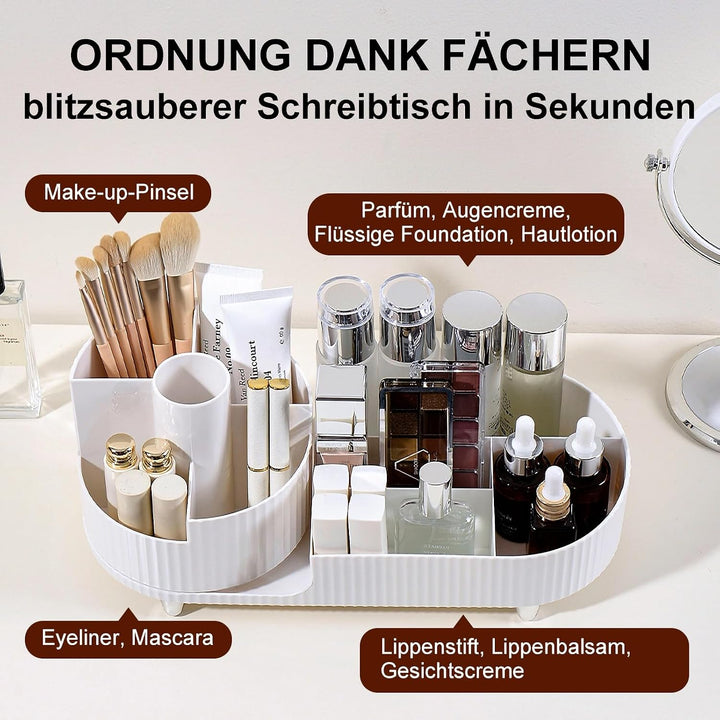 Make up Organizer 360° Drehbar, Grosser Bad Kosmetik Organizer mit Aufbewahrungsbox für Schminktisch