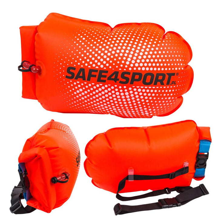 SAFE4SPORT PerfectSwimmer+ - Aufblasbare Schwimmboje - Sicherheitsboje mit Einer Tasche für Dinge