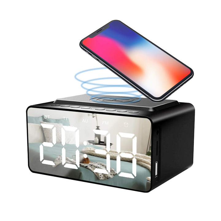 Clenp Bluetooth-Lautsprecher, Bedside Grosse HD-LED-Anzeige Wecker Radio BLE-Lautsprecher Drahtloses