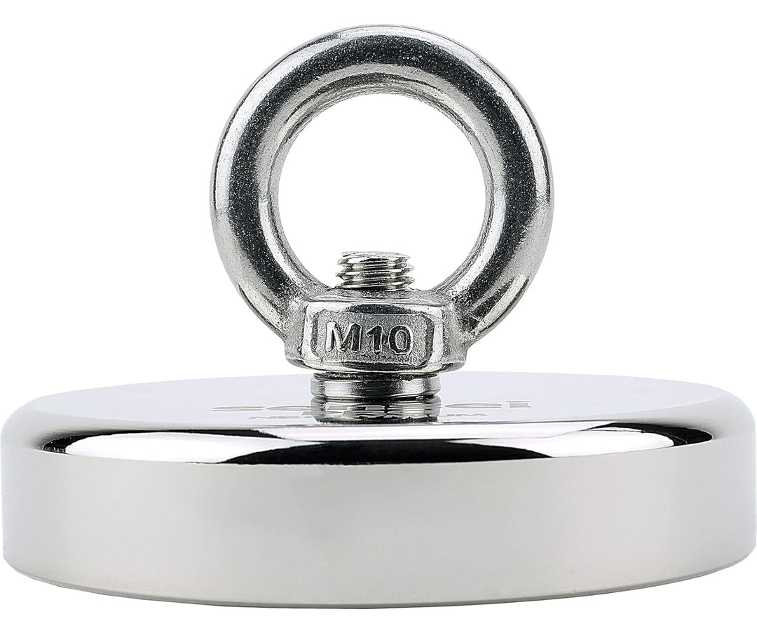 SENSEI Magnet 400 kg, Neodym-Magnet N52 mit Öse oben, Ø9 x H1,8 cm, sehr starker Neodym-Ösenmagnet f