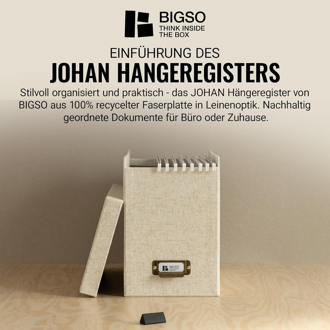 BIGSO JOHAN Hängeregisterbox A4 – Hängemappenbox mit Deckel und Griff – Schreibtischablage für Hänge