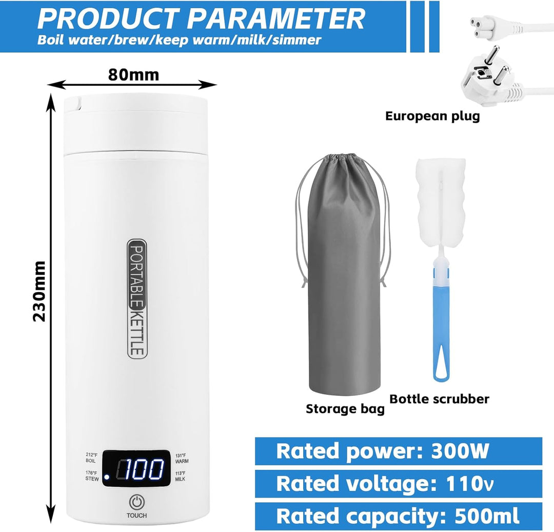 Reisewasserkocher Klein, 500 ML Mini Reisewasserkocher, Kleiner Tragbarer Elektrischer Wasserkocher