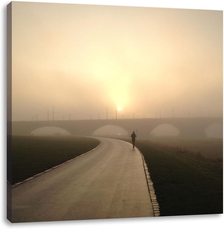 Laufen im Morgengrauen, Format: 70x70 auf Leinwand, XXL riesige Bilder fertig gerahmt mit Keilrahmen