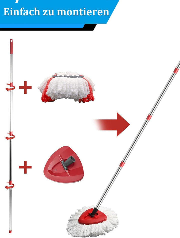 Ersatz Wischmopp Set, kompatibel mit Vileda Turbo 2in1 EasyWring&Clean, 1 Griff, 76,2–147,3 cm Griff