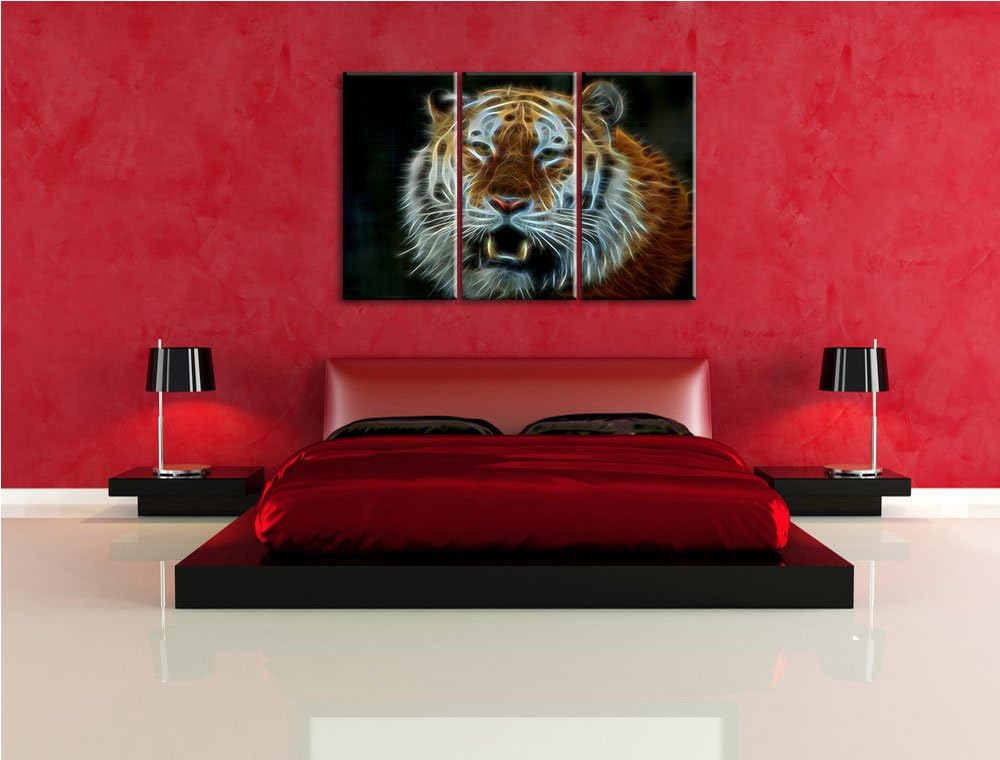 Dark Tiger mit offenem Maul NewArt 3-Teiler Leinwandbild 120x80 Bild auf Leinwand, XXL riesige Bilde