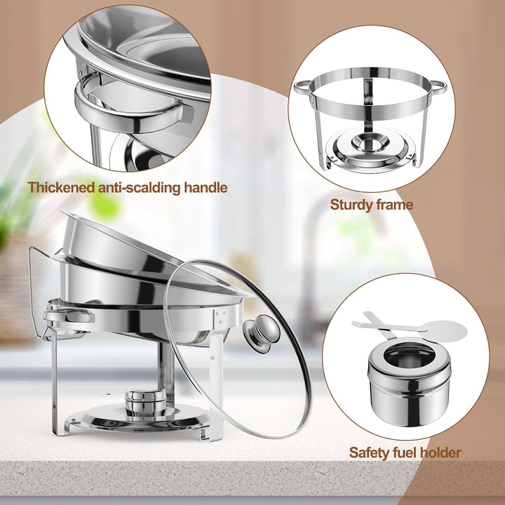 NArra 4er-Pack rundes 6L-Chafing-Dish-Buffet-Set, Speisenwärmer mit Glasabdeckung, Buffetwärmer, Buf