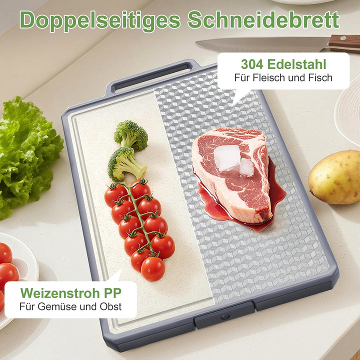 ROTTOGOON Schneidebrett Edelstahl Doppelseitiges Schneidebrett Kunststoff für die Küche 40 cm x 27 c