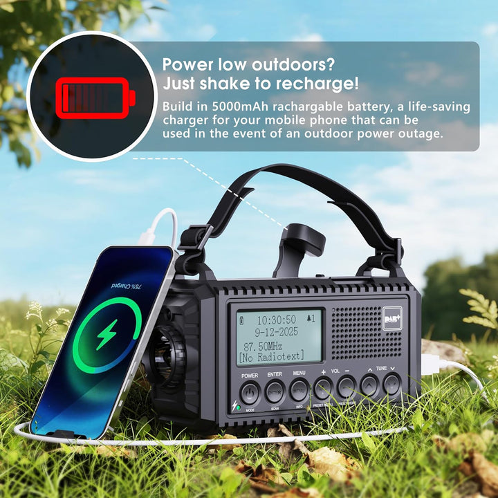 DAB/DAB+/UKW Digitalradio mit Eingebaute 5000mAh Akku Solar Radio Notfallradio mit USB Handyladefunk