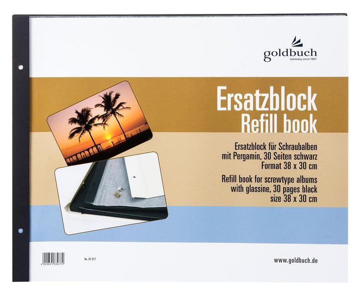 goldbuch 83077 Ersatzblock für Schraubalbum, 30 schwarze Seiten mit Pergamin-Trennblättern, Passend