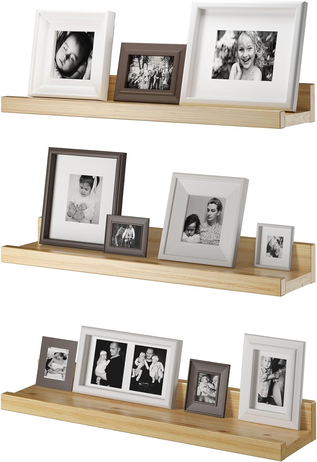 Erst-Holz Wandregal Massivholz Kiefer Fotoleiste für Bilder Bücher und Deko 90.82-12