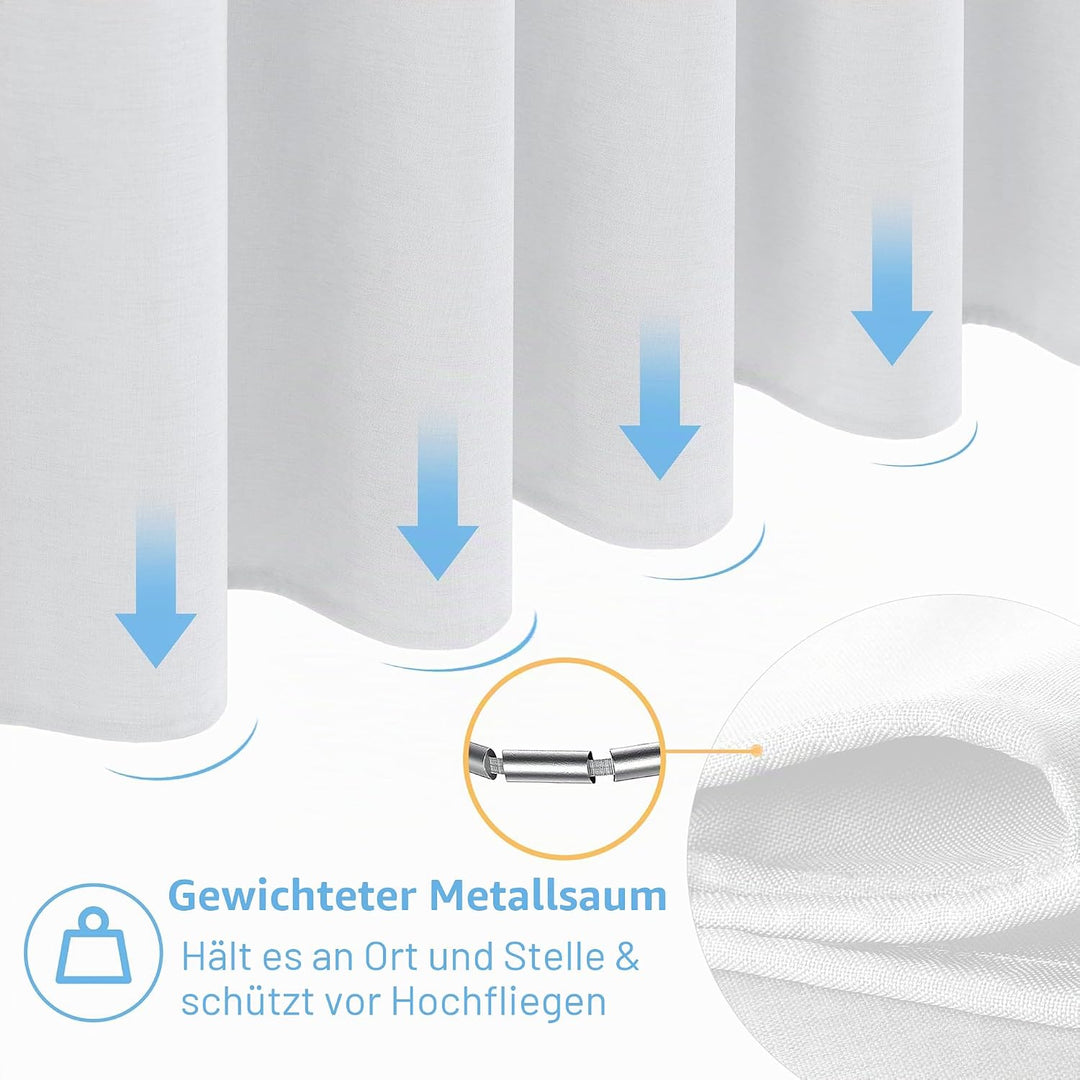 VANZAVANZU Duschvorhang Schmaler Leinen 92 x 182 cm mit Metall Duschvorhangringe Schwerer Stoff Text