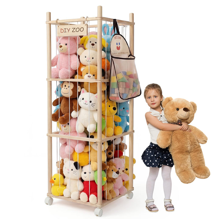 Kuscheltier Aufbewahrung, Holz Stofftier Aufbewahrung, 138*41*41CM Plüschtier Lagerung Organizer Mit
