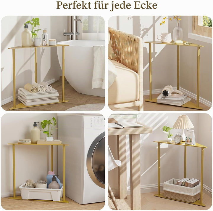 Yawinhe Dreieckiger Beistelltisch,1er Set Metall Klein Couchtisch,Golden | Mobiler Kaffeetisch 2 Ebe