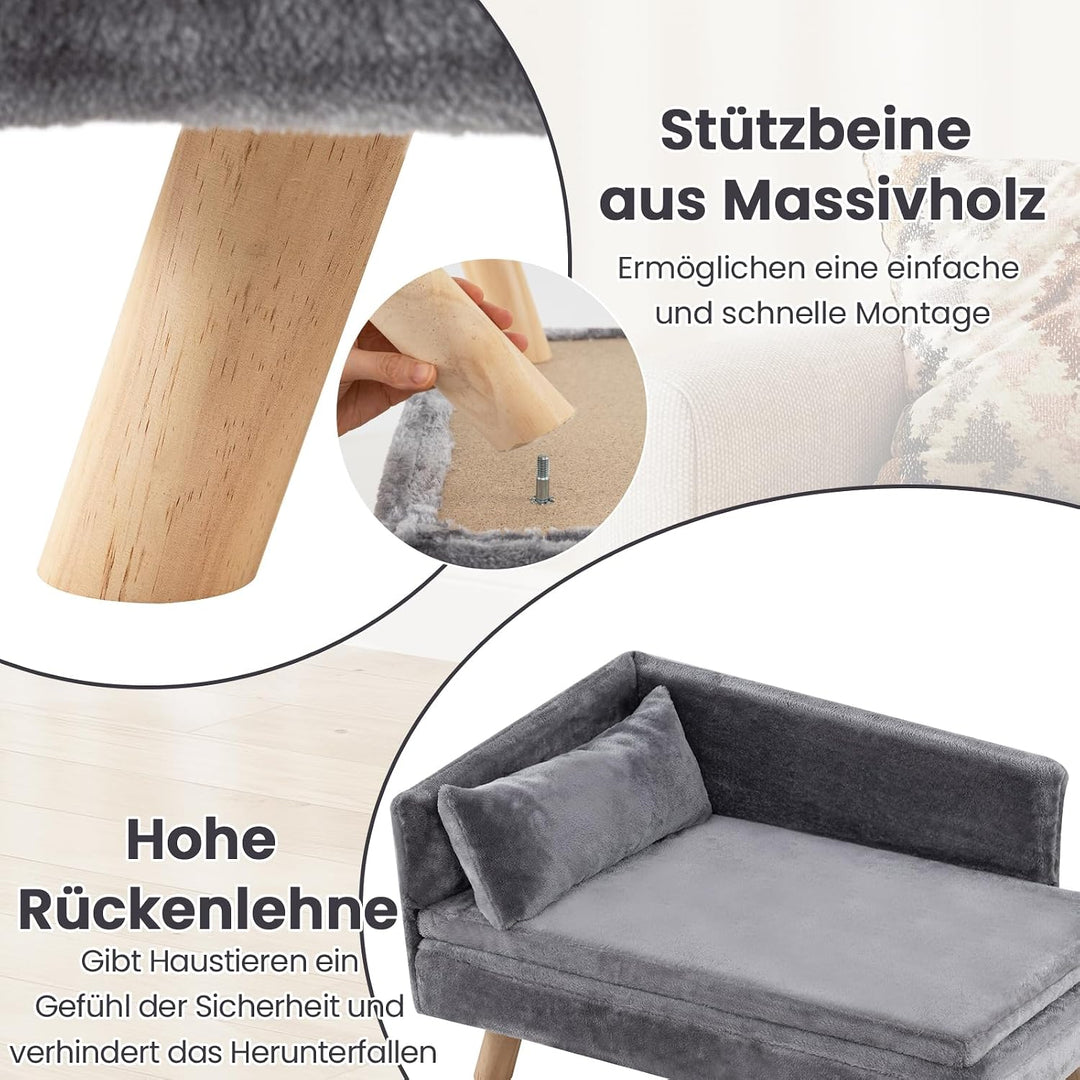 COSTWAY Katzensofa Luxus, Katzenbett erhöht, bis 50 kg, Katzencouch mit 2 Kissens, Rückenlehne &amp; Hol
