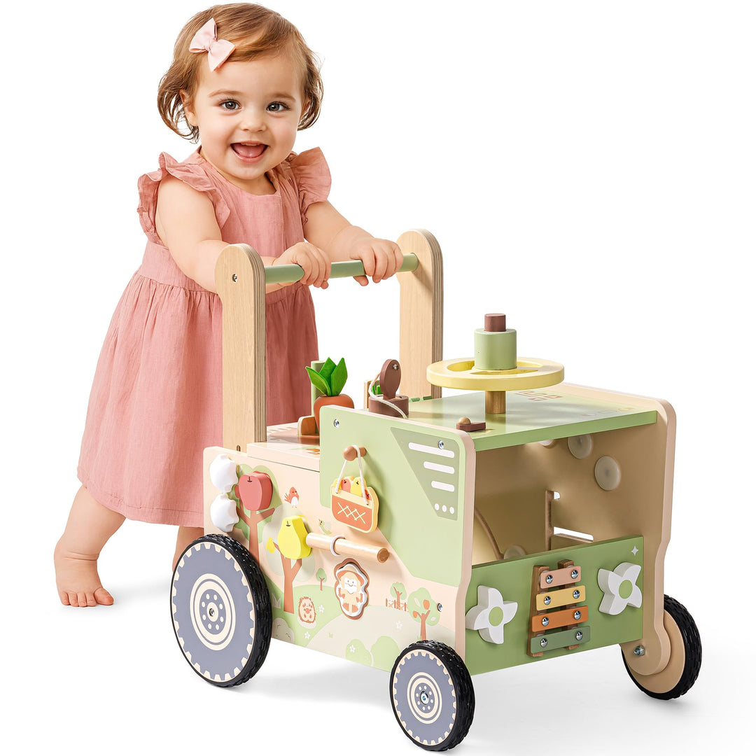 ROBOTIME Lauflernwagen Holz, Baby Lauflernhilfe im Bauernhof-Thema mit Rädern, Geschwindigkeits und