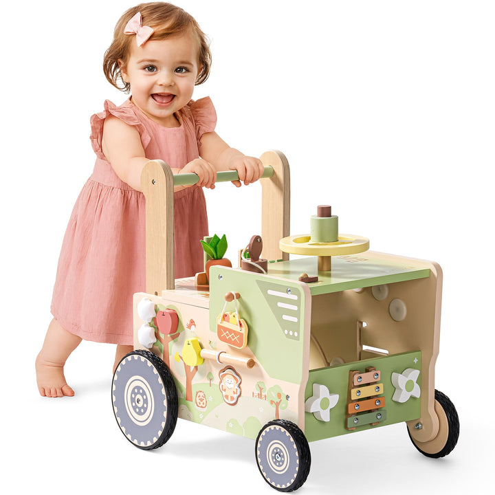 ROBOTIME Lauflernwagen Holz, Baby Lauflernhilfe im Bauernhof-Thema mit Rädern, Geschwindigkeits und