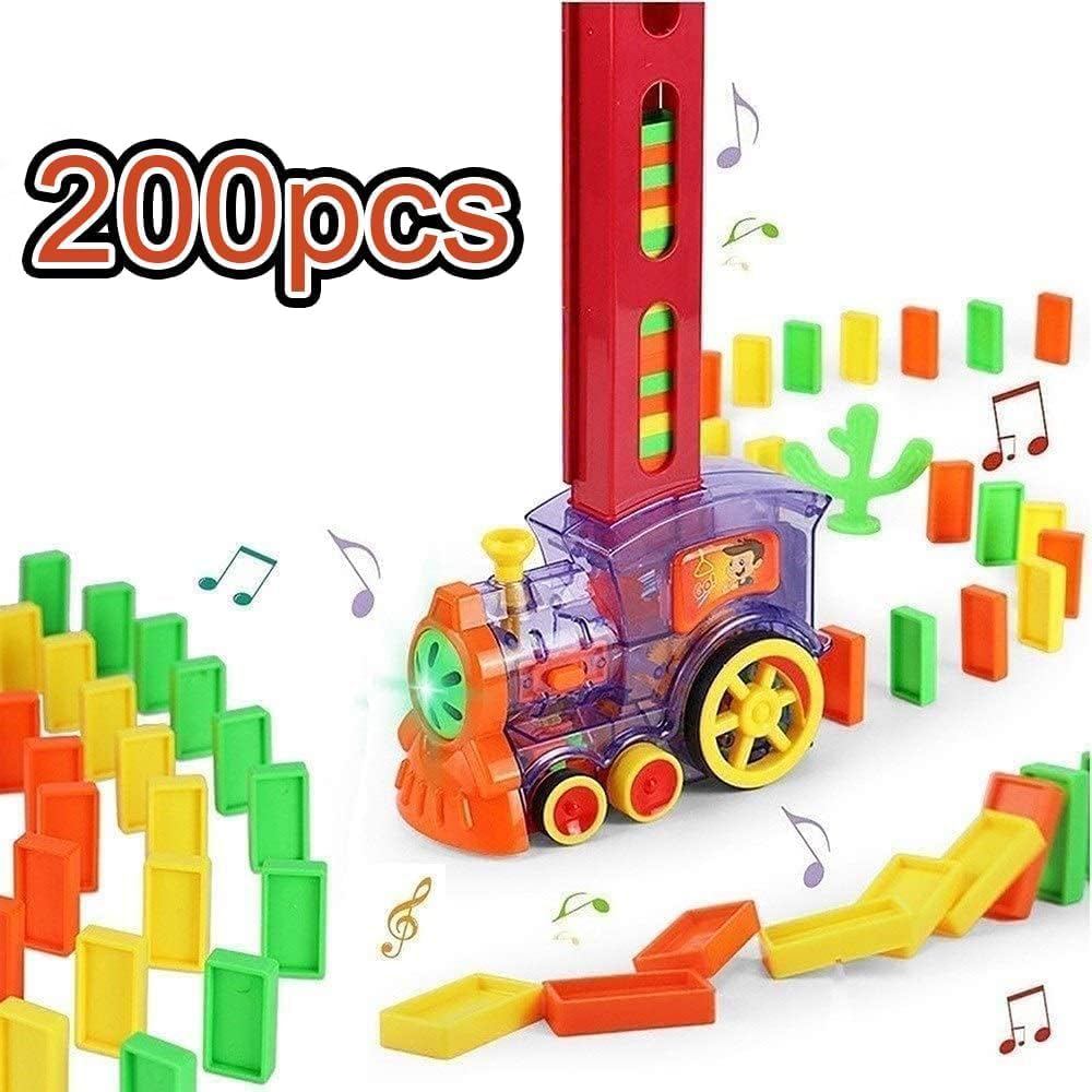 OBEST Domino Zug Spielzeug Set, Elektrischer Zug 200PCS der Domino Rallye, Modell Spielzeug Set mit