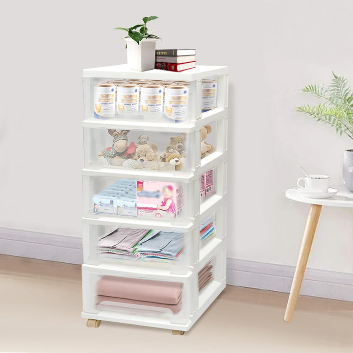 Schubladenbox aus Kunststoff mit 5 Schubladen und Rollen Rollcontainer Bürocontainer rollbar für Sch