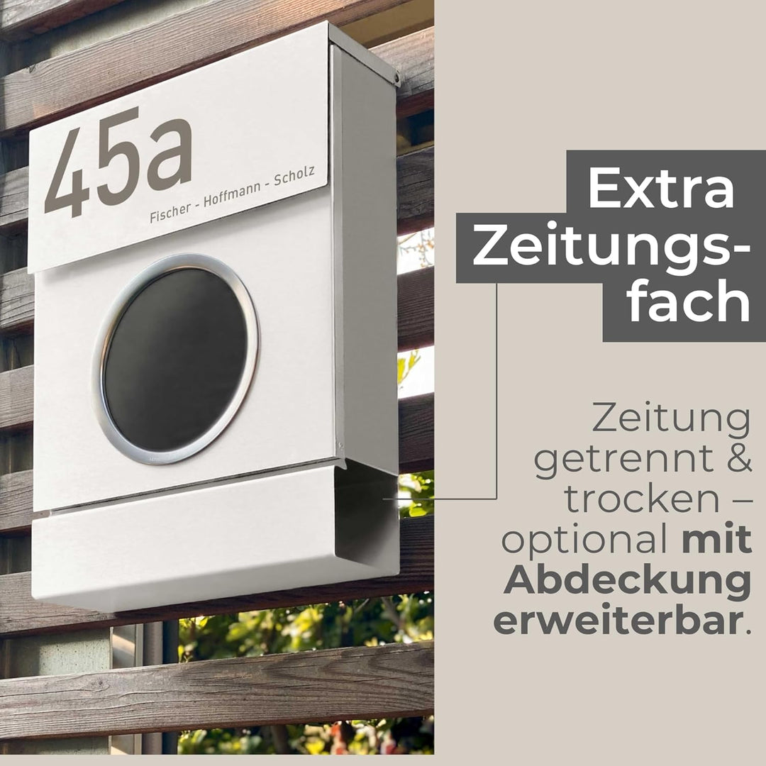 Radius Design Briefkasten Letterman MB mit Bullauge & Zeitungsfach - Wandbriefkasten aus Stahl - gro