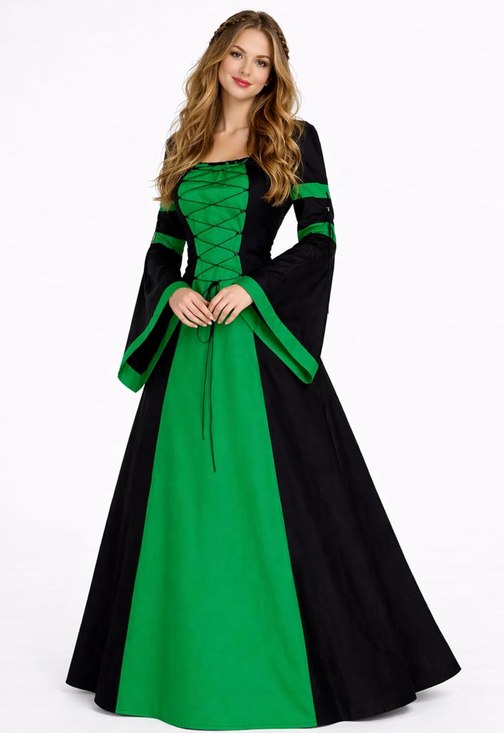 MAYLYNN Mittelalter Kleid Gewand Keyla grün- LARP, Grösse:L L Grün, L Grün