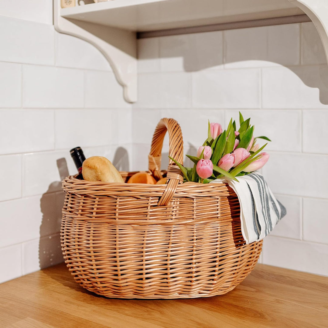 Creative Home Grosser Picknickkorb Weidenkorb mit Henkel | Einkaufskorb | 44 x 33 x 36 cm | Gross un