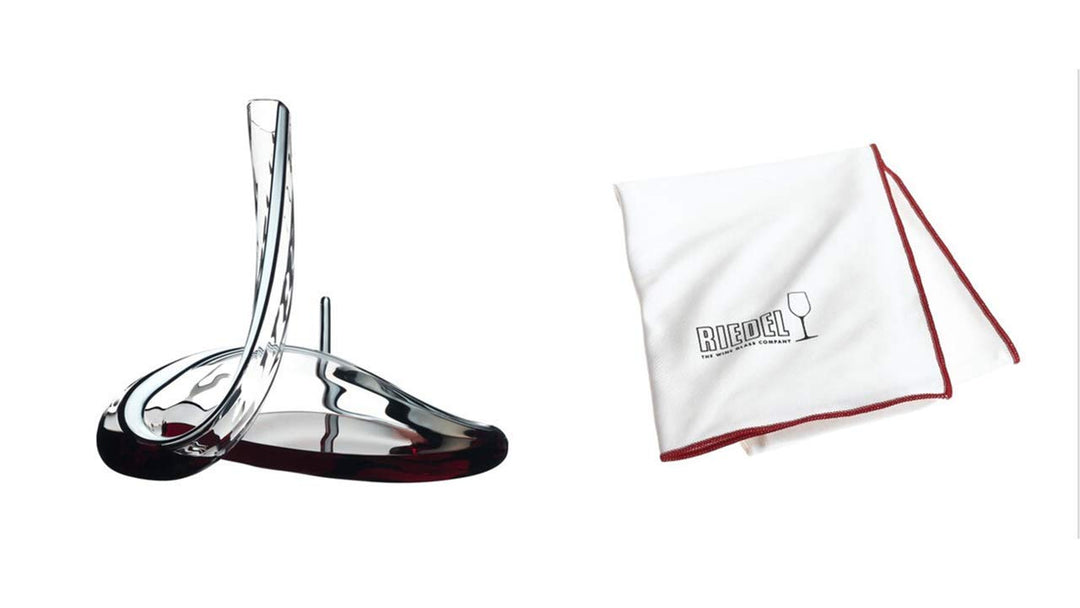 RIEDEL Vorteilsset, Decanter Mamba Fatto a Mano Black/White/Black Optical Glastuch 1950/00 + 5010/07