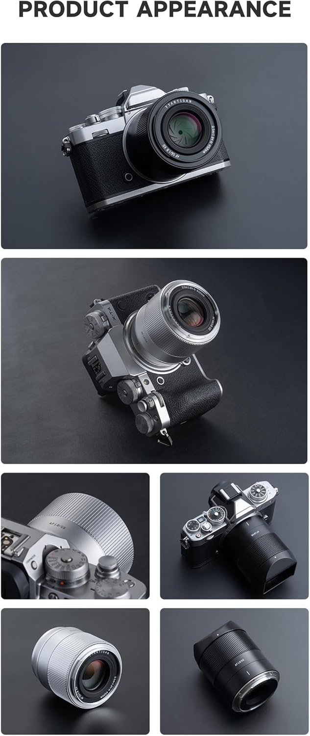 TTArtisan 56 mm F1.8 Autofokus AF Objektiv mit Metallgehäuse, kompatibel mit FujiFilm X Mount, Silbe