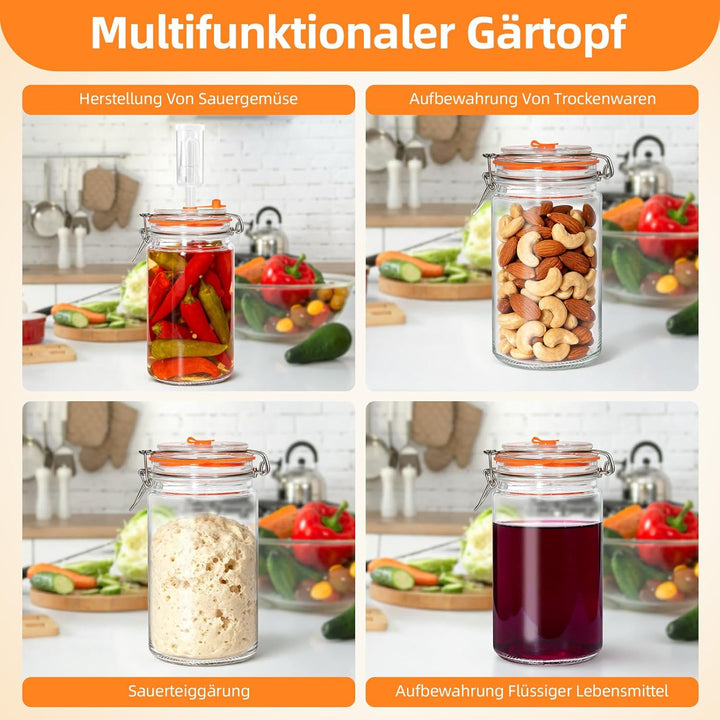 1,5L Fermentierglas Set mit 2 Fermentiergewichte - Fermentationsglas für Kimchi, Sauerkraut, Kombuch