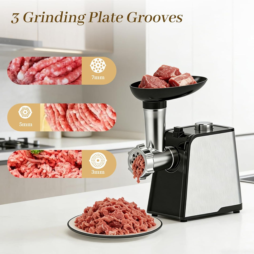 Fleischwolf Elektrisch 3-in-1, Fleischwolf 3200W mit 3 Edelstahl-Spiralen und Wurstfüller, Reibe Ele