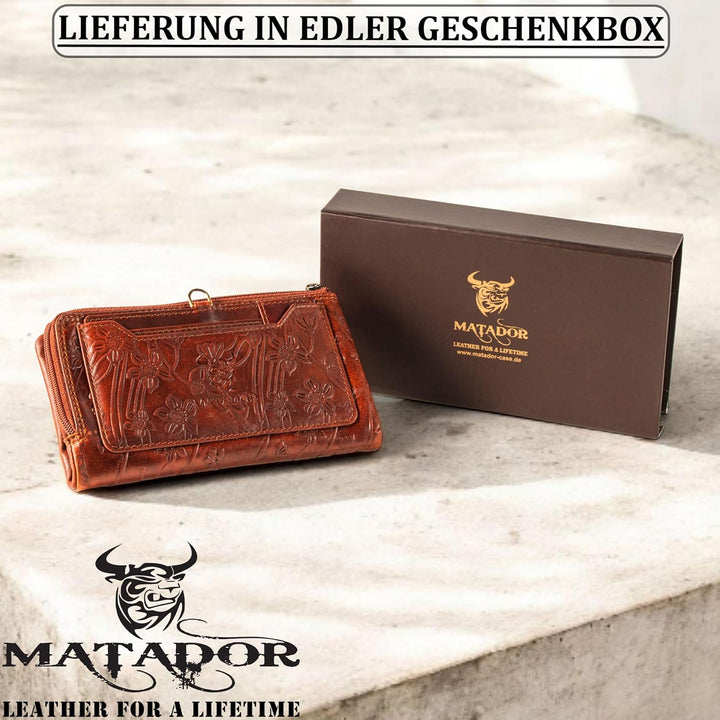 MATADOR Damen Geldbörse Echt Leder Gross 11 Kartenfächer - TÜV geprüfter RFID & NFC Schutz - Handgef