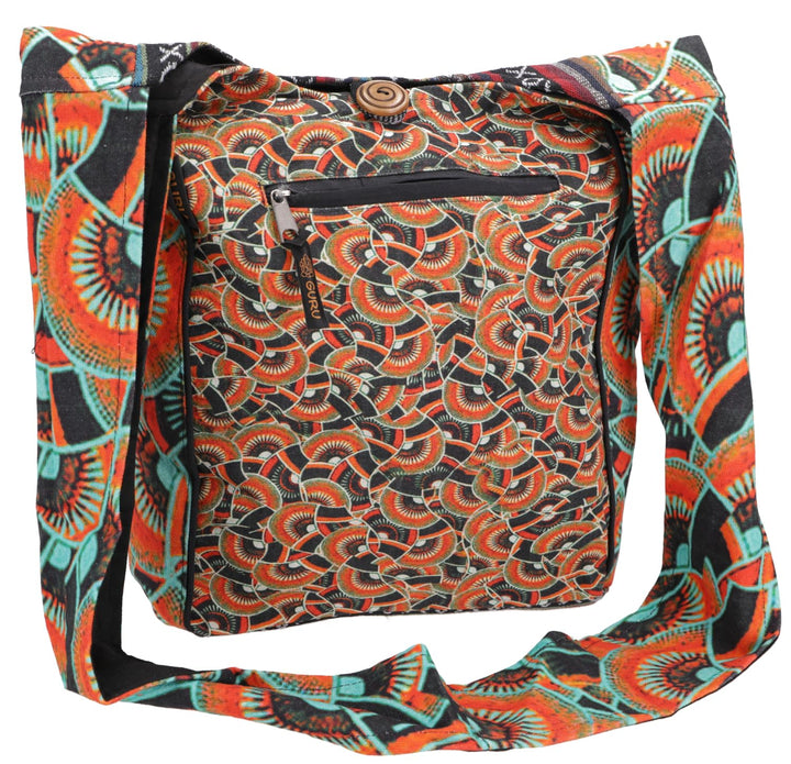 GURU SHOP Geräumiger Schulterbeutel mit Psychodelischem Druck, Hippie Tasche - Lotus, Herren/Damen,