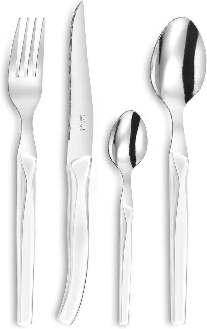 Lou Laguiole RISING SUN Besteck Set 6 Personen | 24-teilig | Weiss glänzend | Essbesteck 6 Personen