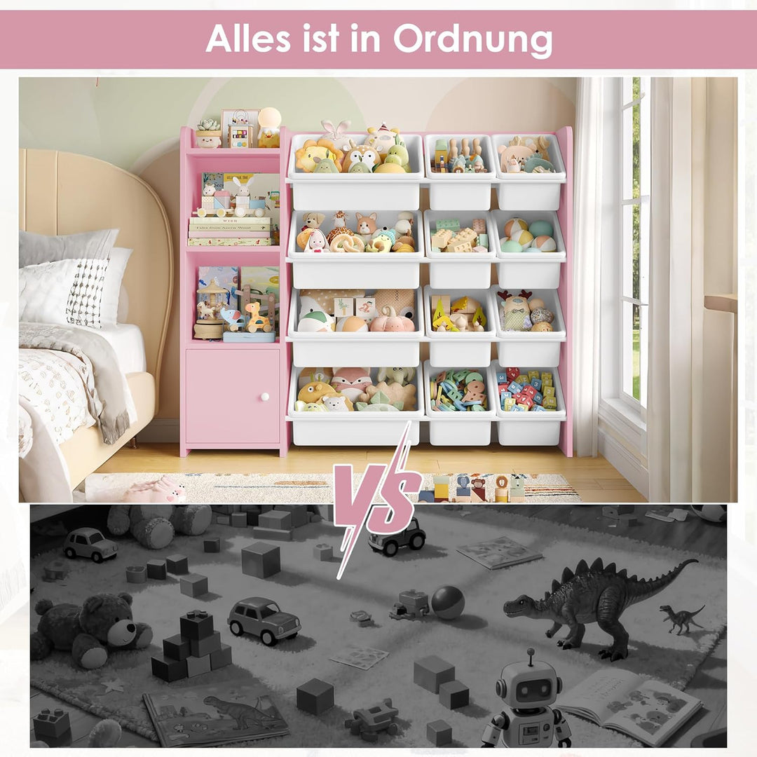 FOREHILL Kinderregal mit 12 Boxen Kinderschrank Holz Bücherregal für Kinder Aufbewahrungsbox Kinderz