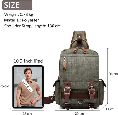 DORRISO Brusttasche Herren Mode Grosse Kapazität Schultertasche für 10,9 Zoll iPad mit Griff Mehrere