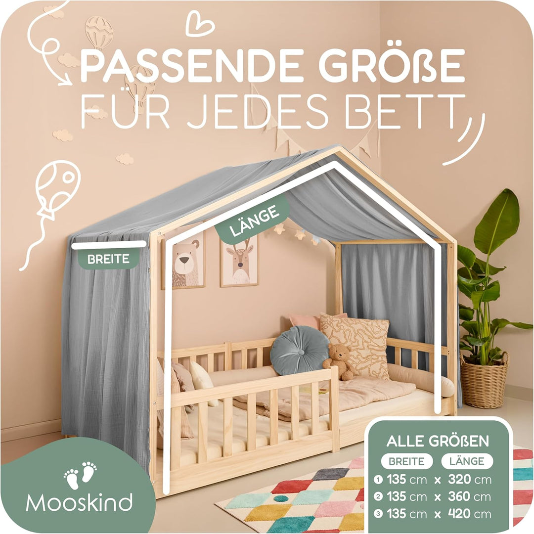 Hausbett Himmel – Aus weichem Musselin in 7 Farben – 100% Bio-Baumwolle – Traumhafte Hausbett Deko &