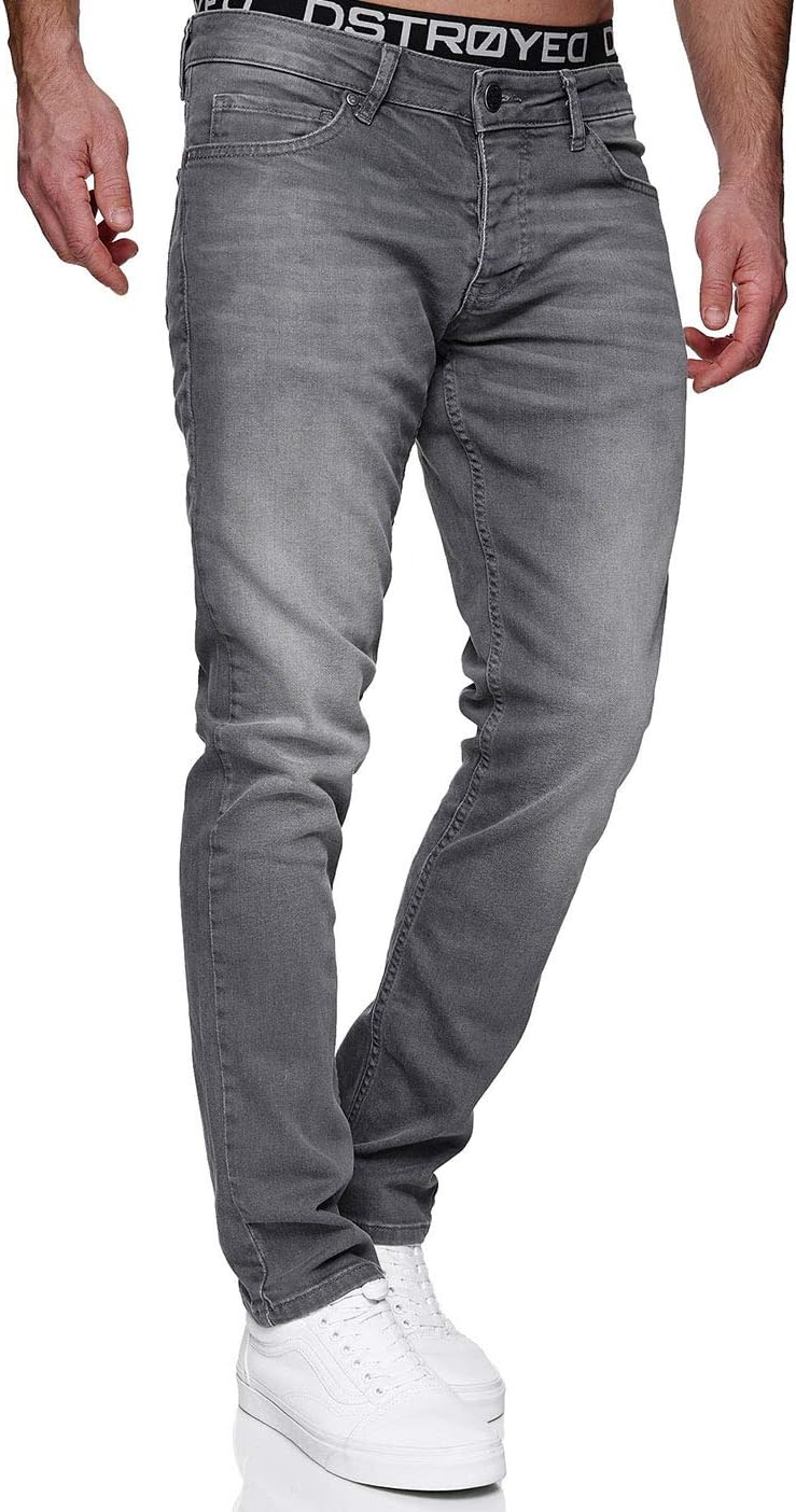 MERISH Jeans Herren Slim Fit Stretch Jeanshose Designer Hose Denim 9148-2100 33W / 32L 1512-04 Grau,