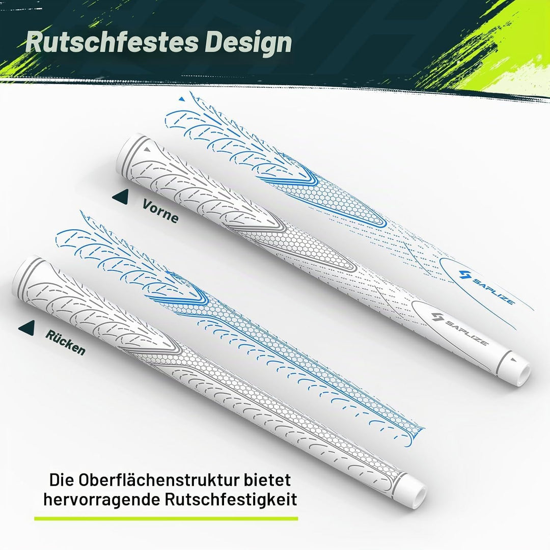 SAPLIZE Golfgriffe 13er-Set mit komplettem Regripping-Kit, Standard / Mittelklasse, Weiss / Grün / R