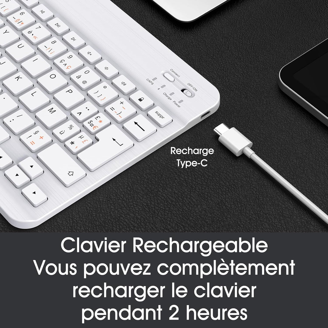Fintie French AZERTY Keyboard 10 Zoll Bluetooth Tastatur Light Thin (6mm) Tastatur für iOS/Android,